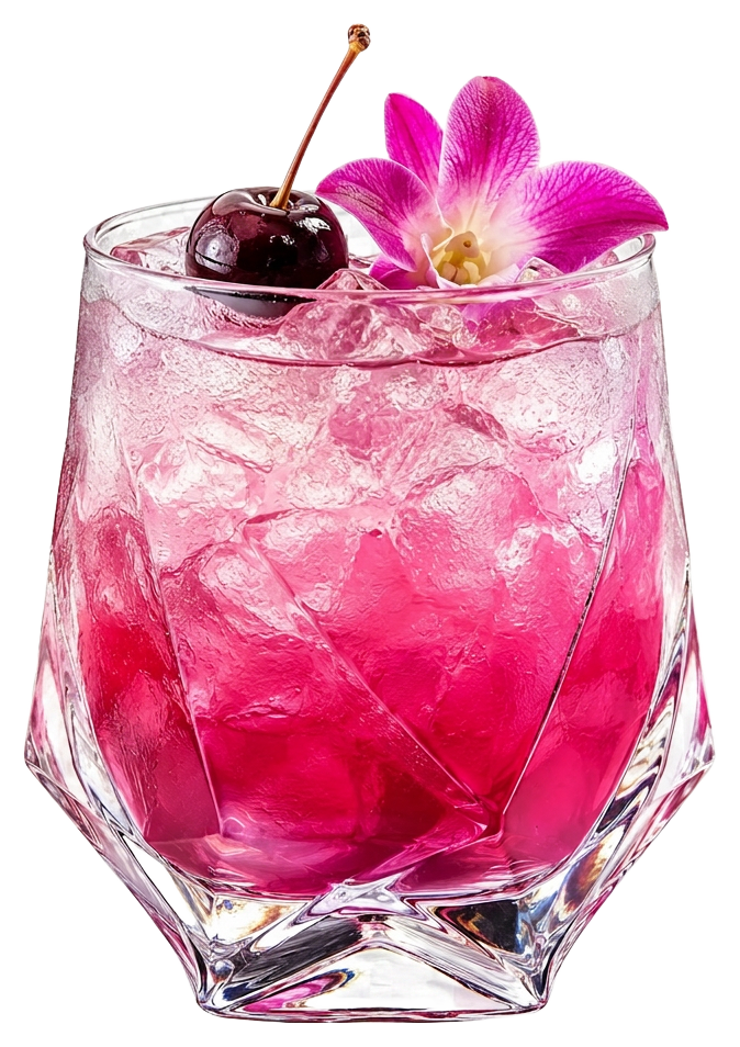 Drink rosa com cereja e flor de orquídea